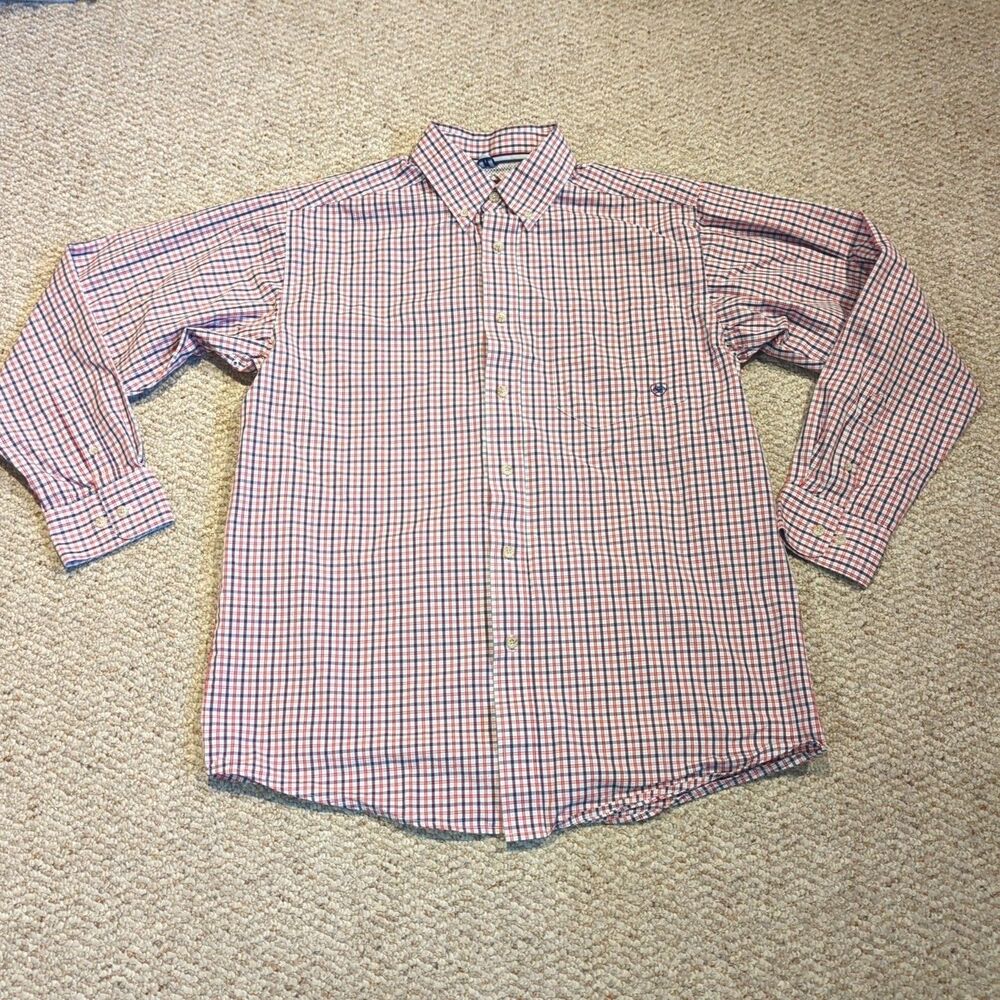 Ariat Pro Series Button Down Shirt Mens Medium Plaid Check Red Blue Long Sleeve